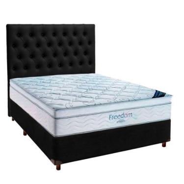 Imagem de Cama Box Preto + Colchão Casal Freedom Ortobom + Cabeceira