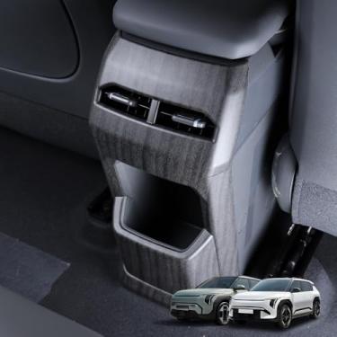 Imagem de Cnaurda Tampa de saída de saída de ar traseira do carro ABS, acabamento de ventilação A/C traseira, capa antichute de saída de ar compatível com acessórios Kia EV3 2024-2025 LHD/RHD (madeira)