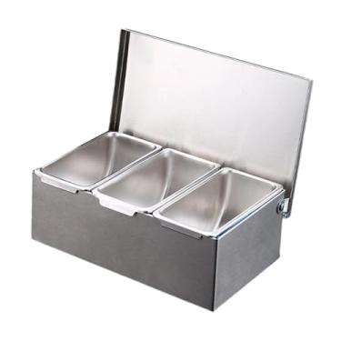 Imagem de IEUDNS Servidor de condimentos de aço inoxidável, potes de tempero, bandeja de condimentos removível, recipientes de armazenamento para casa, comercial, 3 Grades