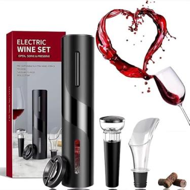 Imagem de Kit Abridor de Vinho Elétrico de 4 Peças Com Saca Rolha Automático Elétrico Bico Dosador Cortador de Lacre Rolha a Vácuo Portátil Pilhas Cortador de Lacre Premium visite nossa loja Leo Top Store