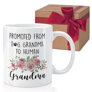Imagem de HIWERAN Caneca Dog Grandmas To Human Grandma To Be 325 ml branca, presentes de novas avós da filha, anúncio de gravidez para presentes de Natal para avó