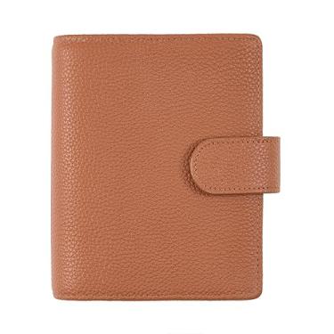 Imagem de Ox Knight Carteira de couro A7, agenda de anéis recarregável com 6 anéis, organizador de luxo com inserções de planejador e pacote requintado (marrom)