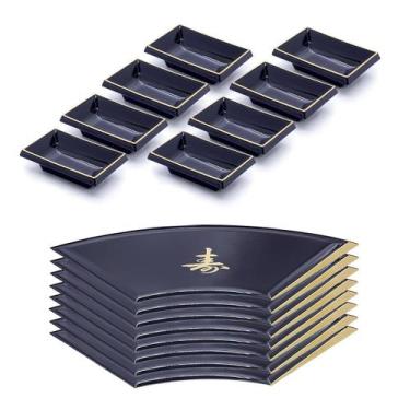 Imagem de Kit Japonês Oriental Com 8 Prato Leque 8 Molheira Preto - AC