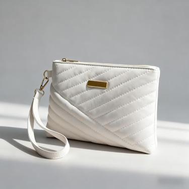 Imagem de Carteira de pulso branca para mulheres - Pequena bolsa transversal para celular com compartimentos para cartões, mini bolsa de couro PU para compras diárias e atividades