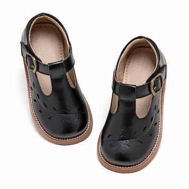 Imagem de Otter MOMO Sapatos Oxford para meninas pequenas Mary Jane sem cadarço uniforme escolar sapato social de festa, D758-preto, 17