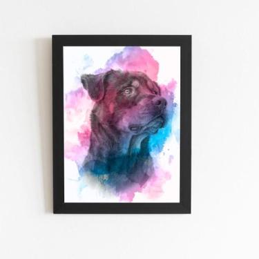 Imagem de Quadro Cão Cachorro Rottweiler Aquarela Moldura 30X40Cm - Plimshop