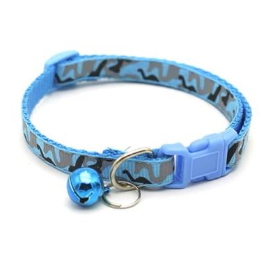 Imagem de Conjunto de coleira e trela para cães, fivela ajustável, estampa camuflada de nylon, coleira azul claro para cachorrinhos com sino para cães pequenos, meninas, gatos, Yorkie, chihuahua, pescoço de 19