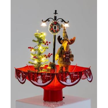 Imagem de Árvore de Natal Pequena, com Poste e Rena de Natal, Base de Guarda-Chuva com Neve, iluminação, Música 65 x75
