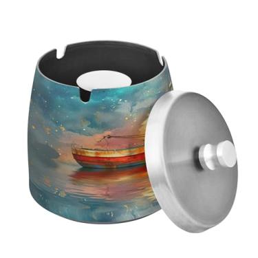 Imagem de Blueangle Cinzeiro flutuante para barco de pesca colorido com tampa para cigarros, à prova de vento/chuva, aço inoxidável, sem fumaça, inodoro, cinzeiro para uso interno ou externo (104)