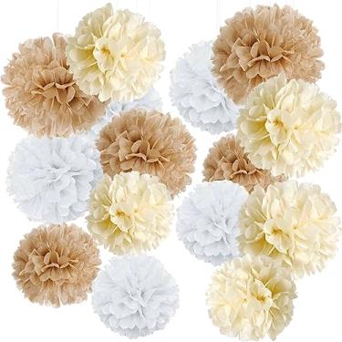 Imagem de Easy Joy Boho Papel De Seda Pom Poms Champanhe Neutro Decorações De Festa Branco Cremoso Flores De Papel Marrom Claro Para Recepções De Noivado De Aniversário De Casamento Boho Nupcial Chás De Bebê Su