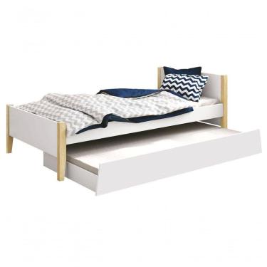 Imagem de Cama Babá Solteiro Com Auxiliar Simba Branco Fosco Com Natural - Reller