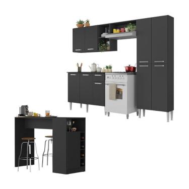 Imagem de Armário De Cozinha Com Mesa Gourmet Pequim Multimóveis Mp2205 Preto Preto