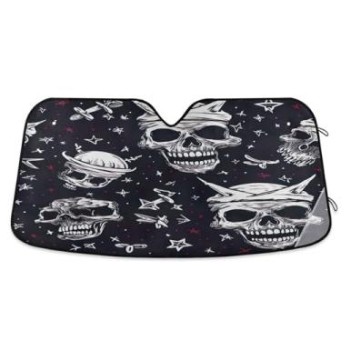 Imagem de ATTX Pára-brisas de carro com padrão de caveira colorida 144.8 cm x 80.0 cm Escudo solar universal com proteção UV, persiana de janela frontal automática dobrável para caminhões Sedans SUVs #416