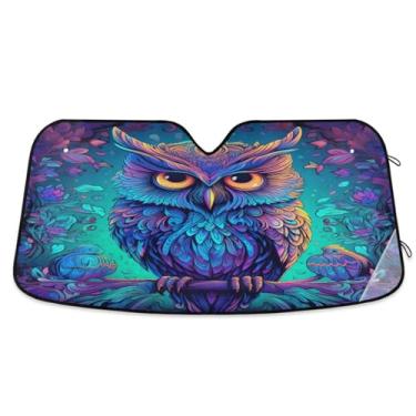 Imagem de ATTX Para-brisa de carro de coruja neon 144.8 cm x 80.0 cm Escudo solar universal com proteção UV, persiana de janela frontal automática dobrável para caminhões Sedans SUVs #497