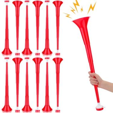 Imagem de Kathfly 12 Pcs Vuvuzelas Soccer Horn Collapsible Stadium Hockey Blow Stadium Noise Maker Loud Sound Handheld Sports Horn Noisemaker for Sports Events Parties Accessories (Red)