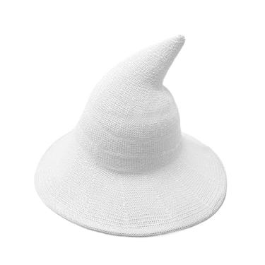 Imagem de Sheface Fantasia de Halloween masculina e feminina, chapéu de bruxa de lã, aba larga, espiral, gorro tricotado para festa, cosplay, acessório de fantasia, Branco, tamanho �nico