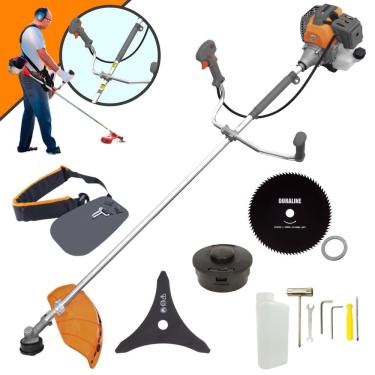 Imagem de Roçadeira À Gasolina RL430-P Tekna 2 Tempos 43cc 1,7HP Alta Rotação Cortador de Grama Completo Com Carretel Nylon + Faca 3 Pontas + Faca 80 Dentes