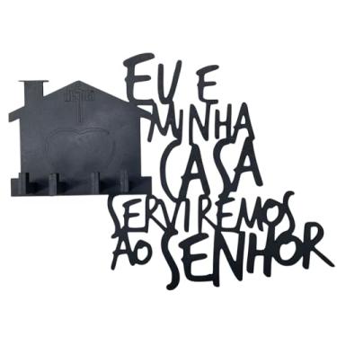 Imagem de Quadro Decorativo Porta Chaves com Frase Casa, MDF 3mm, Preto, 20x26 cm
