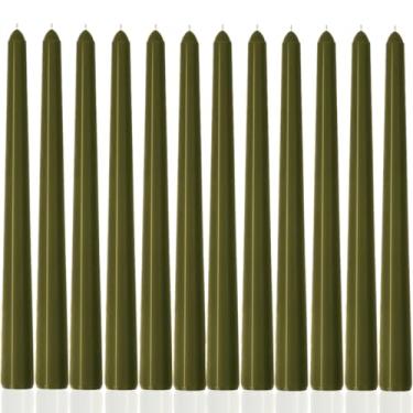 Imagem de Velas cônicas de oliva de 25,4 cm, sem gotejamento, verde sem cheiro, castiçal sem fumaça, longo, queima lenta, 8 horas de altura, para festas de Natal, casamento, jantares, 12 unidades