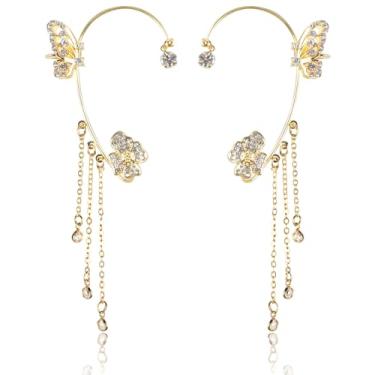 Imagem de 2 peças de brincos de borboleta para mulheres, faixa de orelha de borboleta, sem piercing nas orelhas, joias para fantasia de cosplay, Liga de aço, Strass