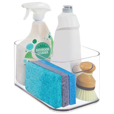 Imagem de STORi Bliss 25,4 cm x 15,2 cm Caixa organizadora transparente para despensa, recipientes de plástico com alça para cozinha, geladeira, armário, armário, banheiro, armazenamento embaixo da pia feito