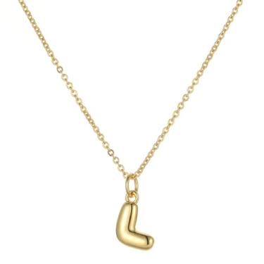 Imagem de Joxevyia Colar com inicial bolha para mulheres, colar com letras personalizadas, banhado a ouro 14K, pingente de nome A-Z, minimalista, joia delicada, presente de aniversário e Natal para ela, Banhado