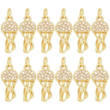Imagem de PH PandaHall Pingentes de água-viva banhados a ouro 18 K, pingente de zircônia cúbica de latão de 8 mm, tema oceânico, artesanato faça você mesmo, para joias, pulseira, colar, brinco, bolsa, chaveiro