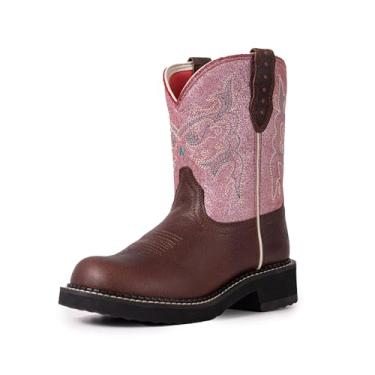 Imagem de Palitutu Botas femininas ocidentais caubói, botas de caubói, botas de tornozelo bordadas, salto grosso, bota moderna clássica, rosa, 36