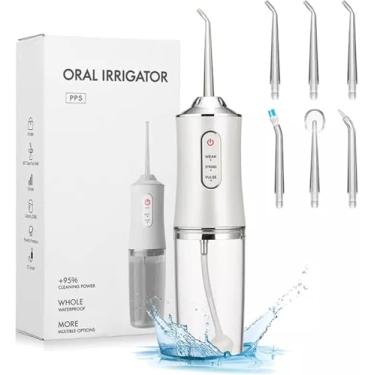 Imagem de Irrigador Oral Recarregável Portátil e Sem Fio | Jato de Água Dental Limpeza Profunda 3X Mais Eficaz que Fio Dental | Higiene Bucal para Aparelhos, Implantes e Próteses | 4 Bicos Inclusos