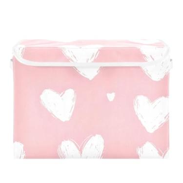 Imagem de xigua Caixas de armazenamento de corações brancos com tampas e alça de transporte, caixas de armazenamento dobráveis, recipientes organizadores, cestos, cubo com capa para casa, quarto, armário