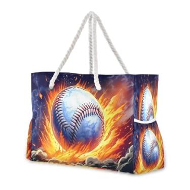 Imagem de Wassud Bolsa de praia grande para mulheres, velha, beisebol, impermeável, à prova de areia, bolsa de viagem com zíper e bolso para piscina, academia, acampamento