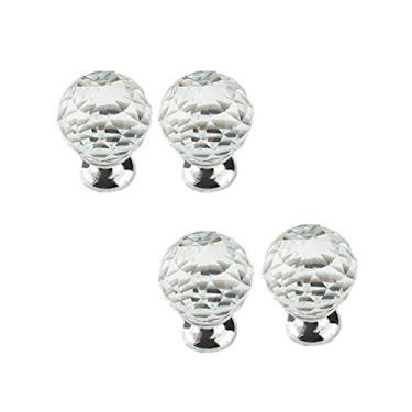 Imagem de FAFACAI Puxadores de móveis, maçanetas de porta, gaveta de armário de cozinha, puxador de cristal, 4 peças, puxadores de ferragens, furo único, maçaneta de porta de guarda-roupa (branco) (branco)