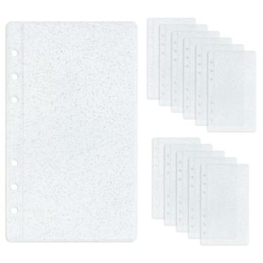 Imagem de Envelopes para fichário A6 com 12 bolsos para fichário com glitter transparente PVC 8,4 cm x 16,8 cm, protetor de lençol, 6 furos, folhas soltas para planejador de 6 anéis (A6)
