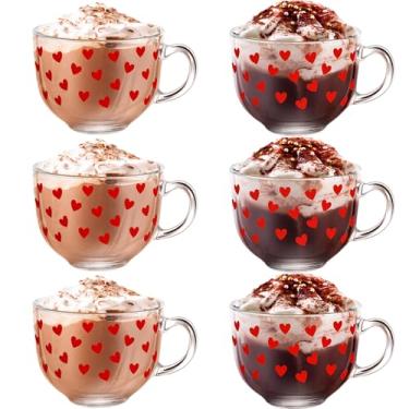 Imagem de Sliner 6 peças de canecas de café de vidro coração dos namorados com alça, canecas de café transparentes de 473 ml para conversação de amor, copos irlandeses para presentes de dia dos namorados