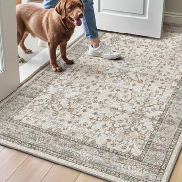 Imagem de LUMI Tapete de porta fino para uso interno, 91 x 149 cm, lavável pequeno, tapete oriental antiderrapante, tapete de área envelhecido vintage para porta da frente, entrada, quarto, celadon