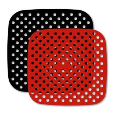 Imagem de Tapete Silicone Air Fryer Tapete Protetor Fritadeira Antiaderente 19 CM Quadrado (Preto ou Vermelho)
