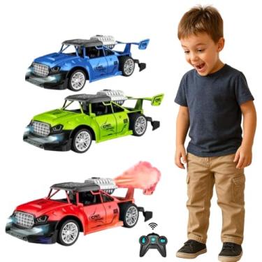Imagem de Carrinho de Controle Remoto Brinquedo Menino Criança Picape Solta Fumaça Pneus Emborrachados (Azul)