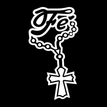 Imagem de Adesivo Fé com Terço Cristão Decoração para parede, notebook, carros, caminhão vários tamanhos e cores (BRANCO, 43X80,4CM)