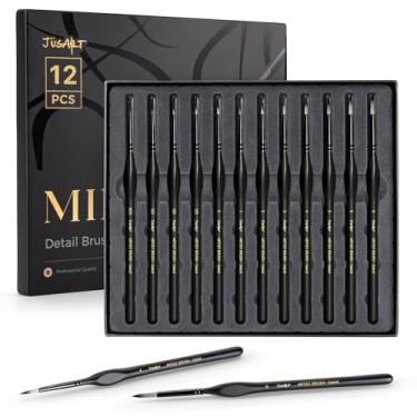 Imagem de JUSART Conjunto de pincéis detalhados, 12 peças de pincéis em miniatura de ponta fina para detalhes finos - acrílico, aquarela, óleo, modelos, pintura rupestre e pintura por número - alças