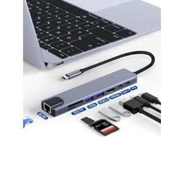 Imagem de Estação de ancoragem USB C para laptop 8 em 1, adaptador de hub USB C com 4K HDTV, Ethernet, 2 USB, tipo C, leitor de cartão SD TF, PD 100W para PC/laptops/MacBook Pro/Air/iMac / iPad e mais