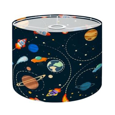 Imagem de Abajur de tambor abajur, sombras, tema espacial, sistema solar, crianças, desenho animado, planeta, sem costura, abajures de foguete para candeeiros de mesa, abajures pendentes, abajures boho