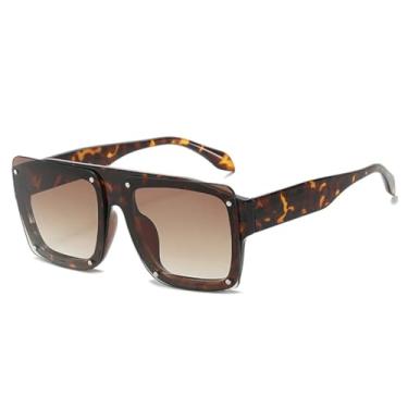 Imagem de Óculos de Sol Femininos com Lentes Degradê UV400 Estilo Vintage Masculino com Rebites e Design Punk (Estampa de Leopardo Degradê Chá)