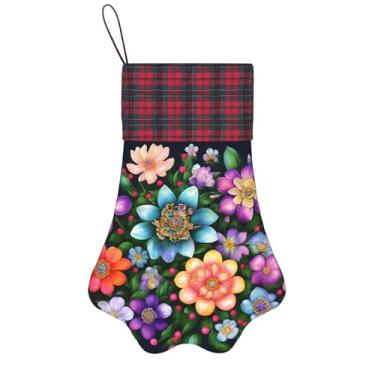 Imagem de SKKNT Pinturas de diamante de flores estampadas meias de Natal animais de estimação decoração de natal cães gatos árvore decoração doce presente conveniente