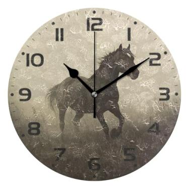 Imagem de JUZIHAI Relógio de parede vintage com cavalo silencioso, sem tique-taque, redondo, operado por bateria, fácil de ler, relógio decorativo de parede para casa, cozinha, sala de estar, quarto, escritório