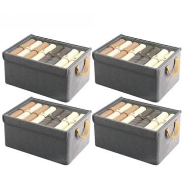 Imagem de Caixa Organizadora Dobrável para Roupas com Tampa | Organizador de Guarda-Roupa em Tecido Catiônico | Caixa de Armazenamento para Closet (cinza*4)