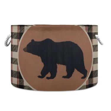 Imagem de JUZIHAI Cesta de armazenamento dobrável de urso fofo para bebê, cesto de roupa suja, cobertor com alças de corda de algodão, caixa de brinquedos dobrável, organizador de armário para quarto, berçário