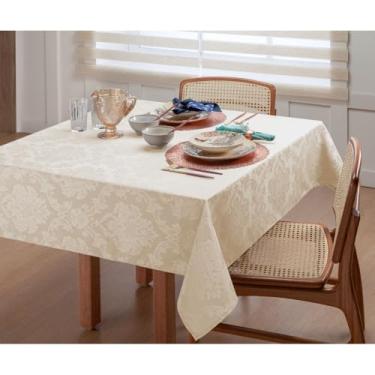 Imagem de Toalha de Mesa Jacquard Retangular – 4 6 8 e 10 Lugares Cores Variadas Tecido Resistente e Elegante (Bege,10 Lugares)