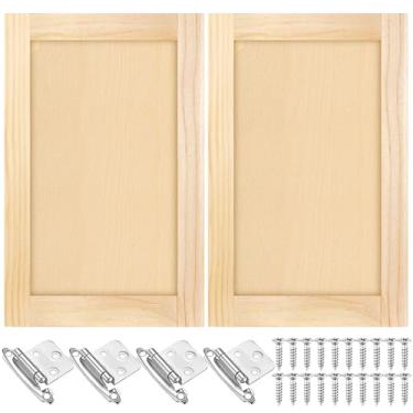 Imagem de Cinnvoice 2 peças de substituição de porta de armário de cozinha de pinho inacabado com 4 peças de dobradiças de armário de madeira coqueteleira de madeira para cozinha, banheiro, penteadeira