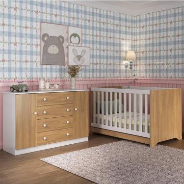 Imagem de Berço Americano 3 em 1 com Cômoda 2 Portas 4 Gavetas Encanto Multimóveis MP4691