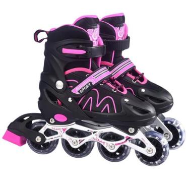 Imagem de Patins Roller Ajustável Inline 4 Rodas Adulto Rodinha Led TAMANHO:ROSA